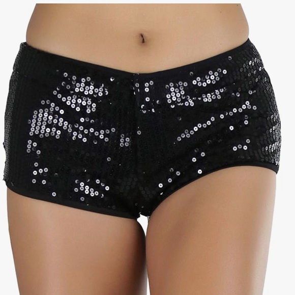 Black sequin glitter rave bottoms shorts hot pants sexy festival goth club dance